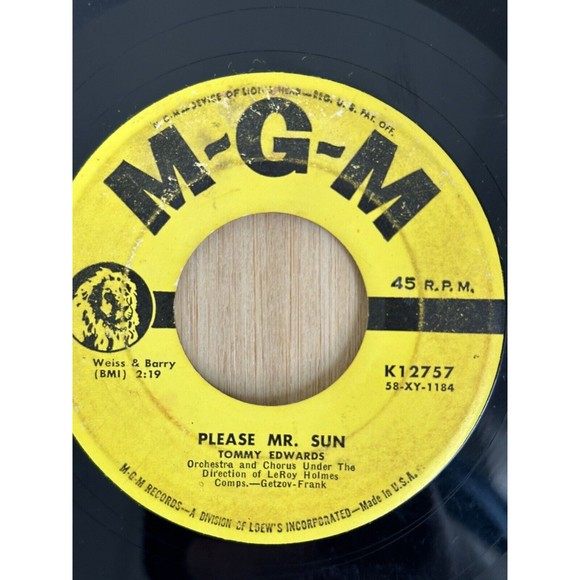 TOMMY EDWARDS 45 PLEASE MR. SUN / THE MORNING SIDE OF THE MOUNTAIN MGM 1959 7" - Picture 2 of 12